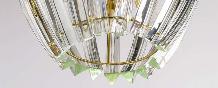 Bent Glass Rib and Brass Chandelier in the Manner of Venini For Sale 2