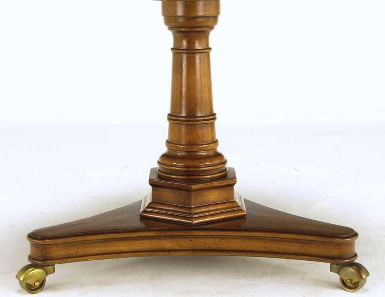 Pair Trefoil Parquetry Walnut & Burl Pedestal Side Tables By Weiman 3