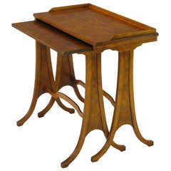 Baker Art Nouveau Style Burled Walnut Nesting Tables 8