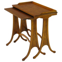 Retro Baker Art Nouveau Style Burled Walnut Nesting Tables