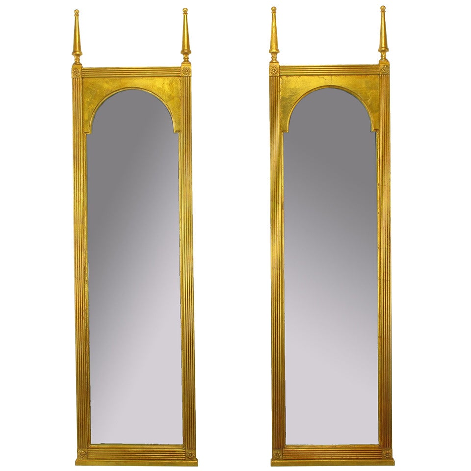 Pair of Giltwood Double Spire Palladian Arch Mirrors
