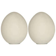 Pair Laurel Lamp 19" White Glass Egg Form Table Lamps