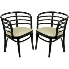 Pair Circa 1920s Kohn Mundus Black Lacquer Bentwood Chairs