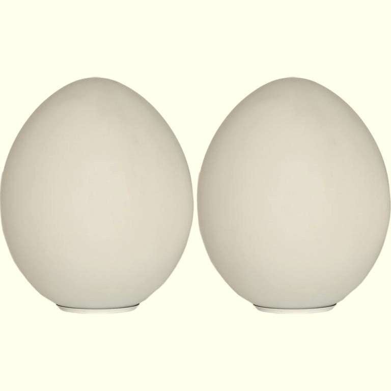 Pair Laurel Lamp 19" White Glass Egg Form Table Lamps