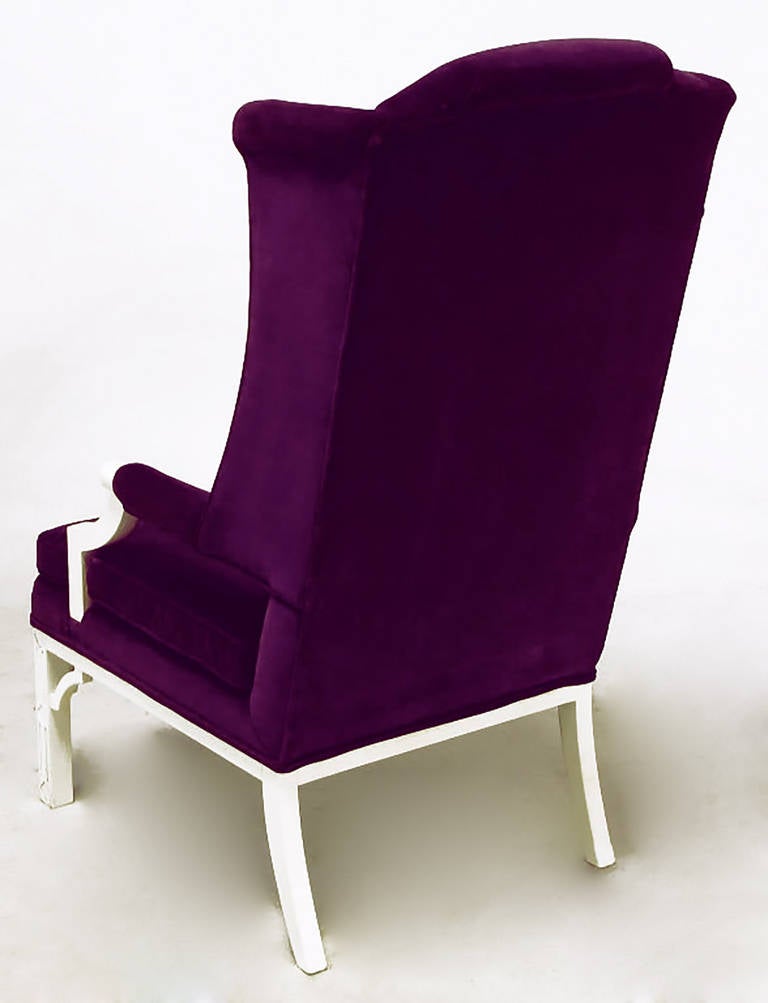 American Erwin-Lambeth Plum Velvet Neo-Chippendale Wing Chair