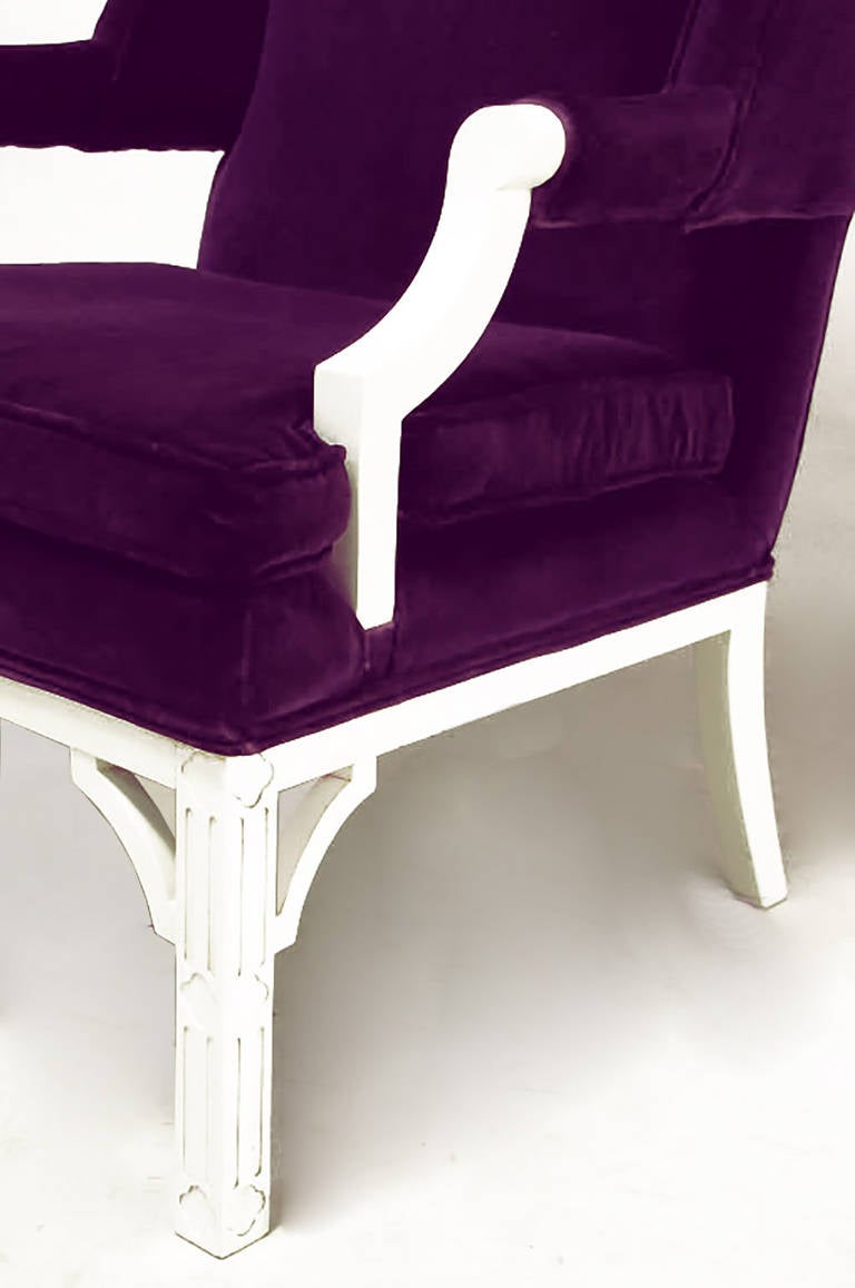 Mid-20th Century Erwin-Lambeth Plum Velvet Neo-Chippendale Wing Chair