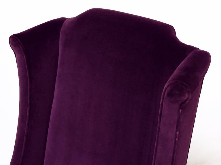 Erwin-Lambeth Plum Velvet Neo-Chippendale Wing Chair 1