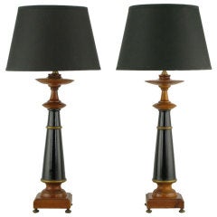 Pair Rembrandt Wood, Black Lacquer & Gilt Regency Table Lamps