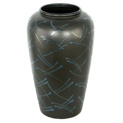 17" Black & Blue Abstract Scheurich West German Pottery Vase