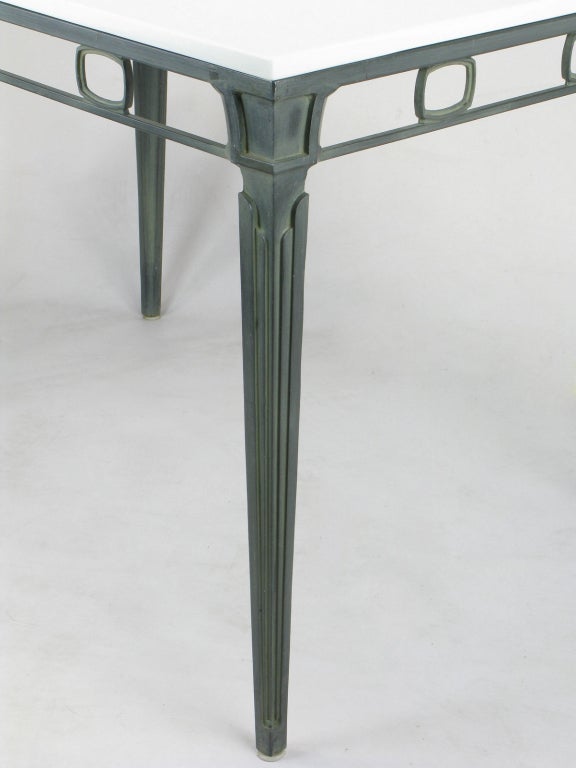 American Verdigris Aluminum and Thassos Porcelain Dining Table For Sale