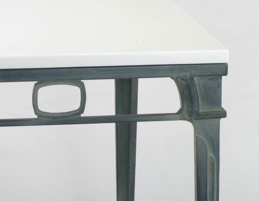 Cast Verdigris Aluminum and Thassos Porcelain Dining Table For Sale