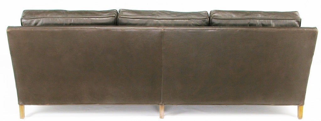 Mid-20th Century Heritage Classic Dark Chocolate Leather Three Seat Sofa