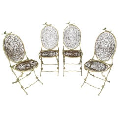 Vintage Four Metal Twig Chairs With Birds' Nest Seats & Backs