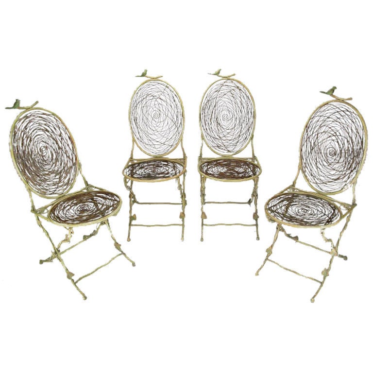Four Metal Twig Chairs With Birds' Nest Seats & Backs