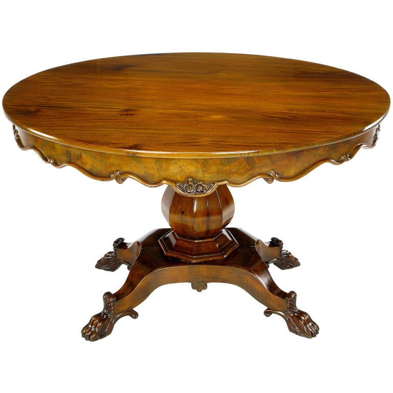 Hand-Carved Walnut Italian Neoclassical Paw Foot Dining Table