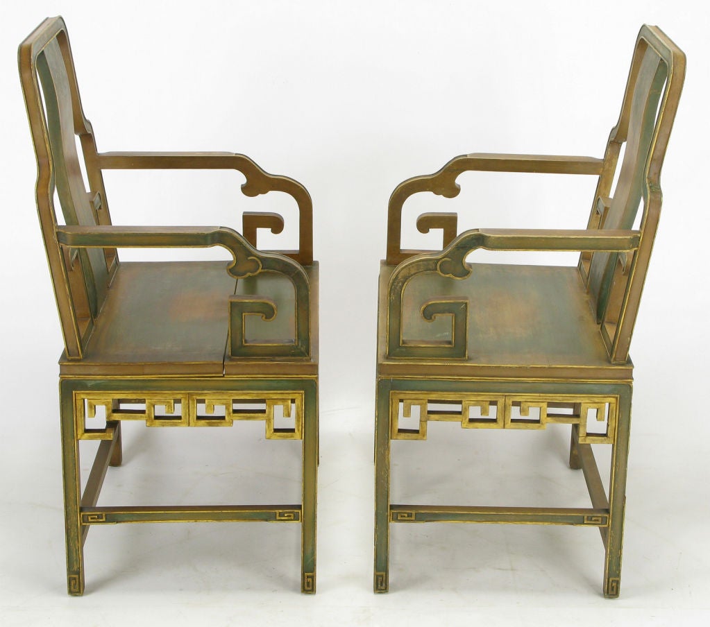 Mid-20th Century Four Gump's 1940s Hand Painted Chinoiserie Arm Chairs