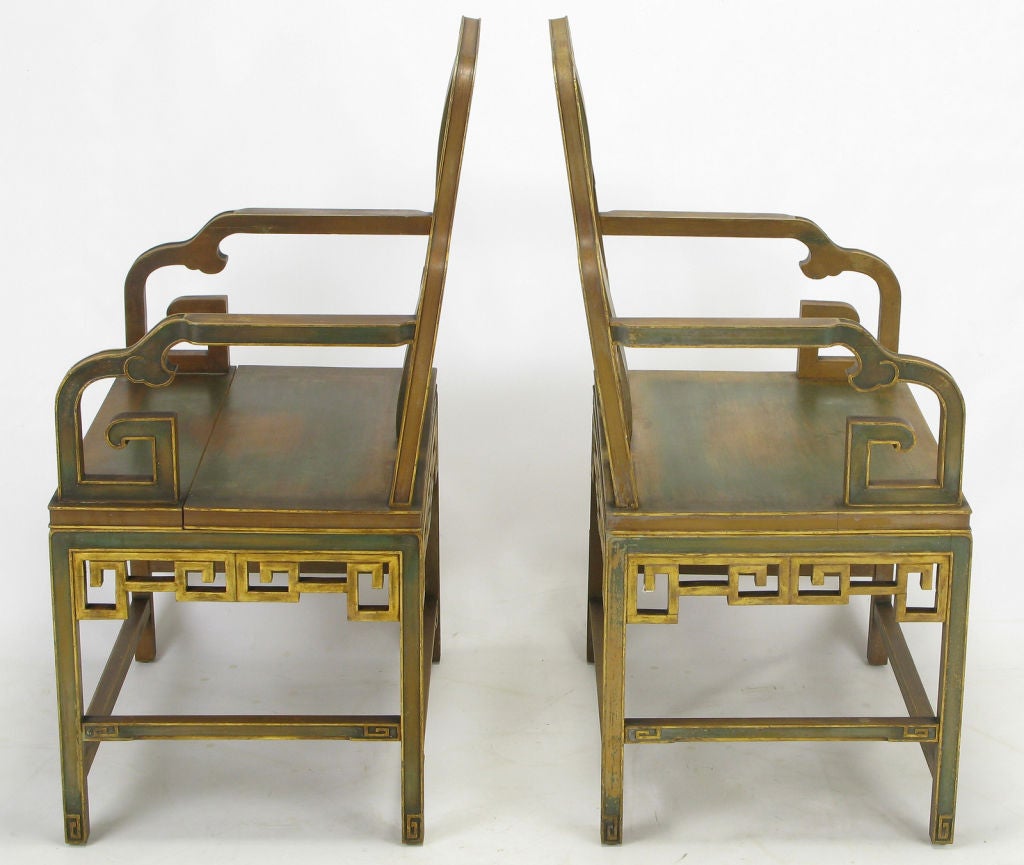 Wood Four Gump's 1940s Hand Painted Chinoiserie Arm Chairs