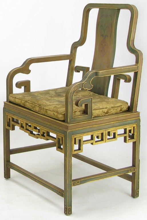 Four Gump's 1940s Hand Painted Chinoiserie Arm Chairs 2