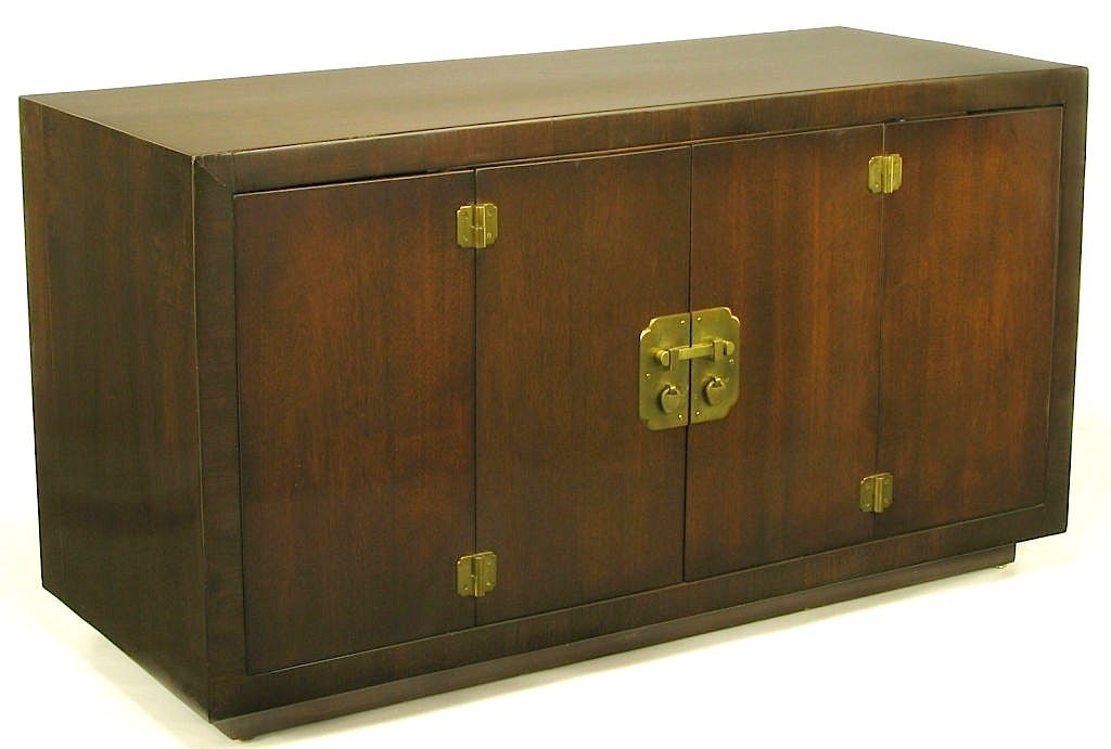 Dark Walnut Chinese Style Cabinet With Heavy Brass Hardware