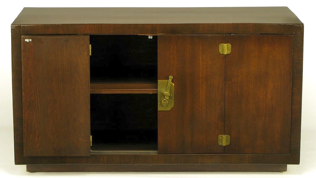 Mid-20th Century Dark Walnut Chinese Style Cabinet With Heavy Brass Hardware