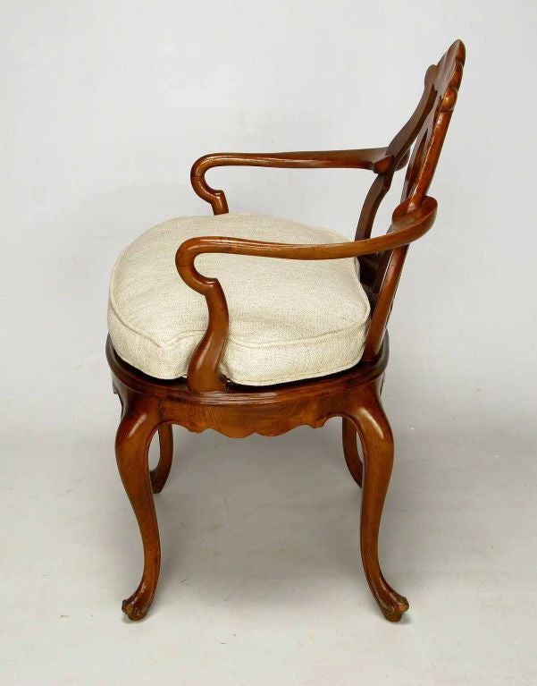 Pair of Italian Biedermeier Hand-Carved Fruitwood Armchairs For Sale 1