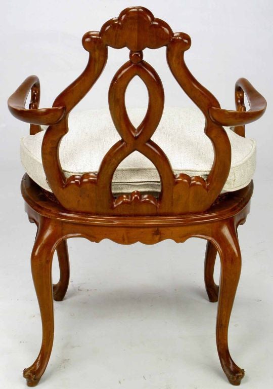 Pair of Italian Biedermeier Hand-Carved Fruitwood Armchairs For Sale 2