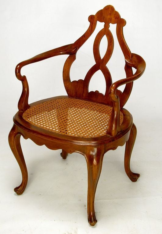 Pair of Italian Biedermeier Hand-Carved Fruitwood Armchairs For Sale 3