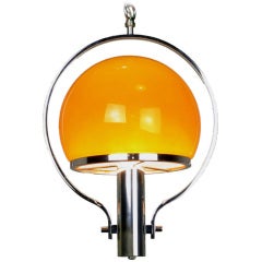 Retro Spherical Amber Cased Glass and Chrome Chandelier