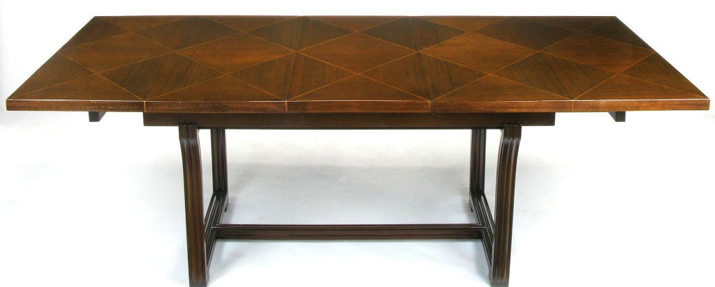 American Rare Tommi Parzinger Parquetry Top Mahogany Dining Table