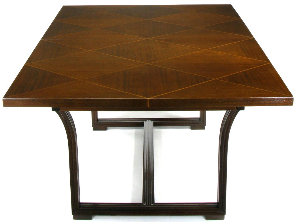 Rare Tommi Parzinger Parquetry Top Mahogany Dining Table 1