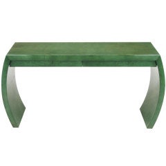 Blue-Green Goatskin Console Table After Karl Springer