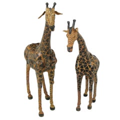 Pair Leather Clad 42" Tall Giraffes.