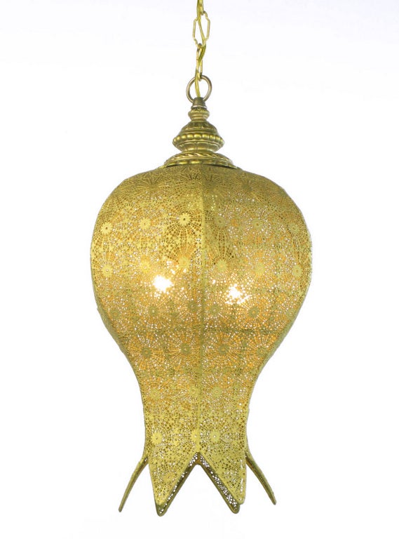 American Moroccan Style Reticulated Brass Onion Dome Pendant Light