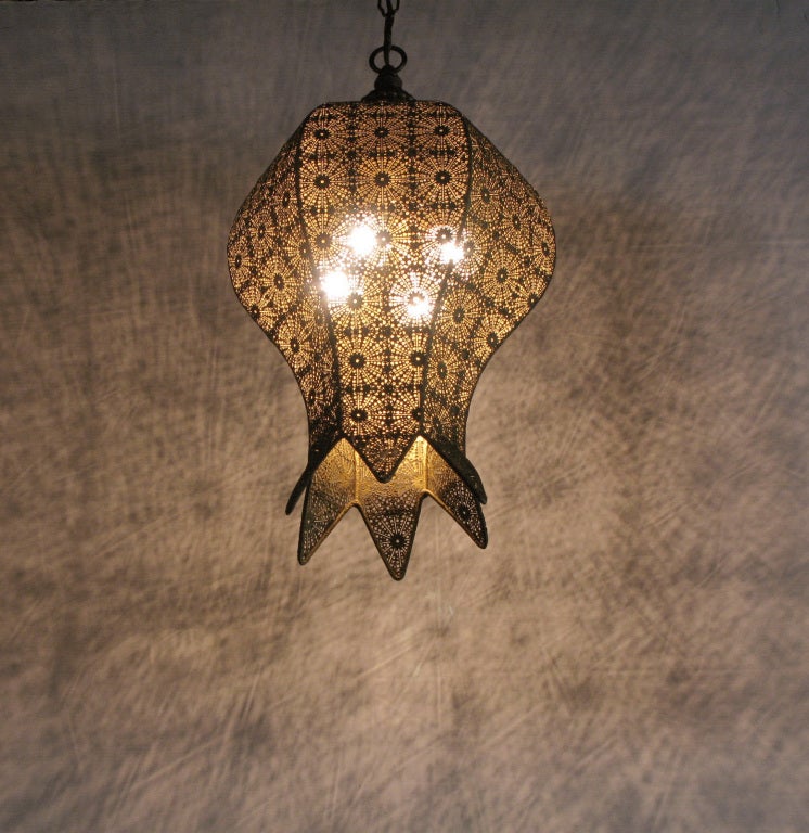 Moroccan Style Reticulated Brass Onion Dome Pendant Light 2