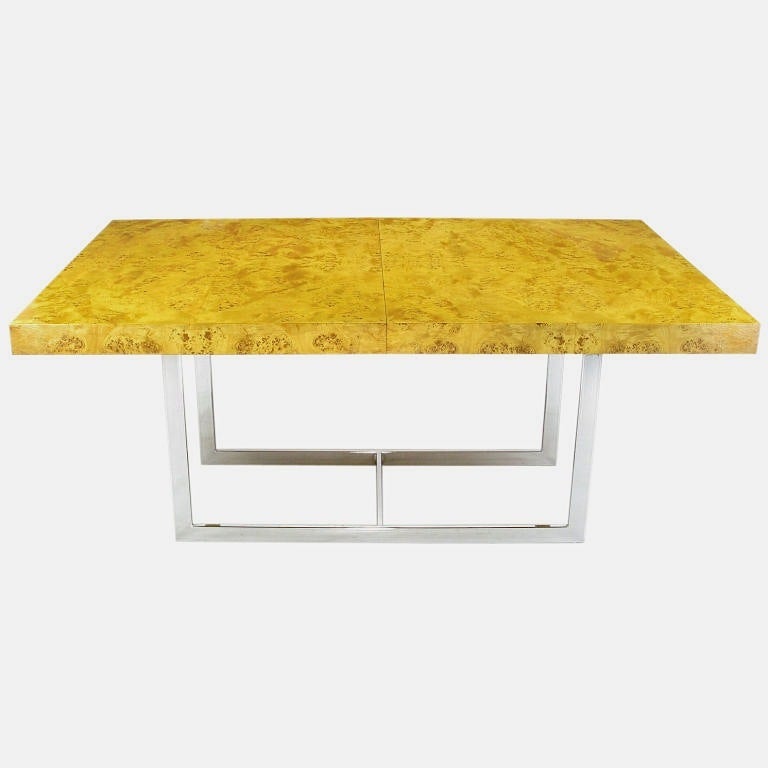 Mapa Burl Wood & Chrome Dining Table In The Manner of Milo Baughman