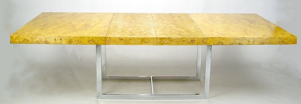 Mapa Burl Wood & Chrome Dining Table In The Manner of Milo Baughman 1