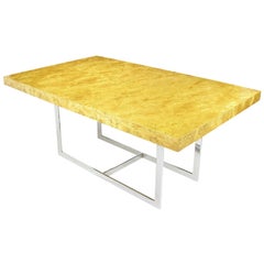 Mapa Burl Wood & Chrome Dining Table In The Manner of Milo Baughman
