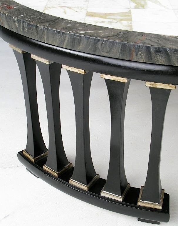 Round Triple Colonnaded Marble Patchwork Top Coffee Table For Sale 1