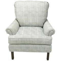 1950s Rolled Arm Lounge Chair In Heathered Dove Grey Linen