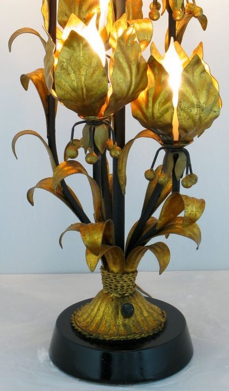 Large Gilt Metal Table Lamp with Foliate Detail For Sale 1