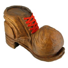 Vintage Large Folk Art Carved Wooden Boot Side Table