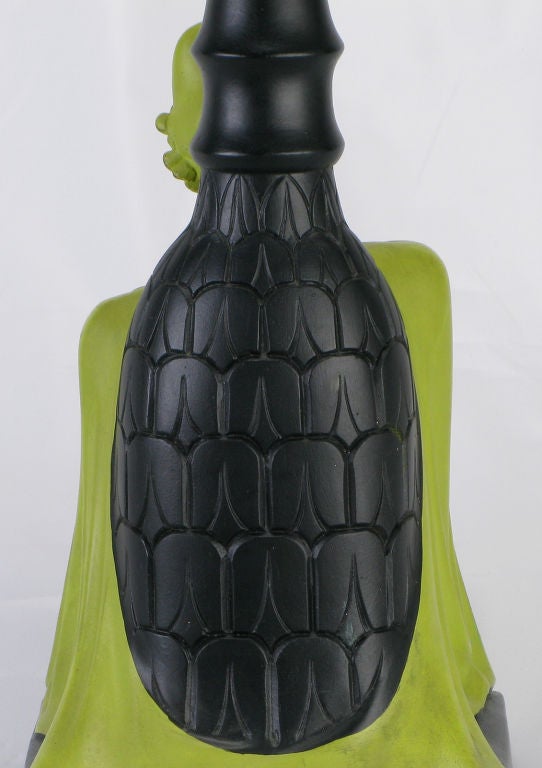 Pair Chartreuse & Black Ceramic Asian Character Table Lamps 3