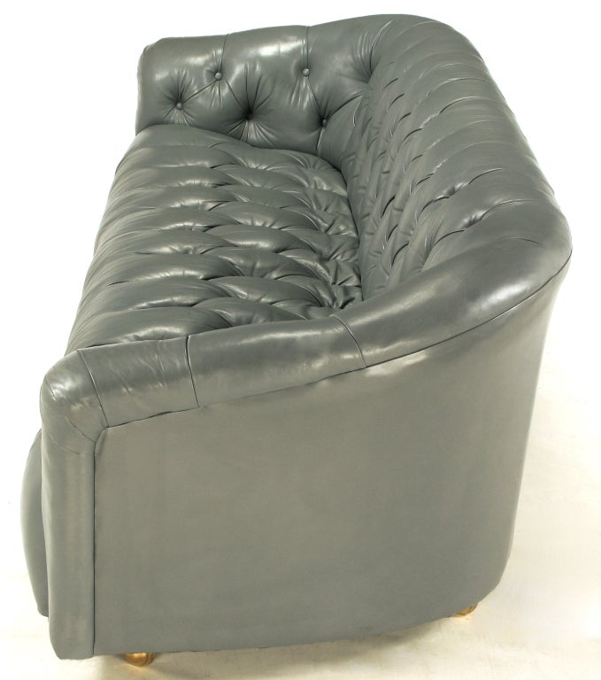 Mid-20th Century Baker Slate Grey Button-Tufted Leather Sofa