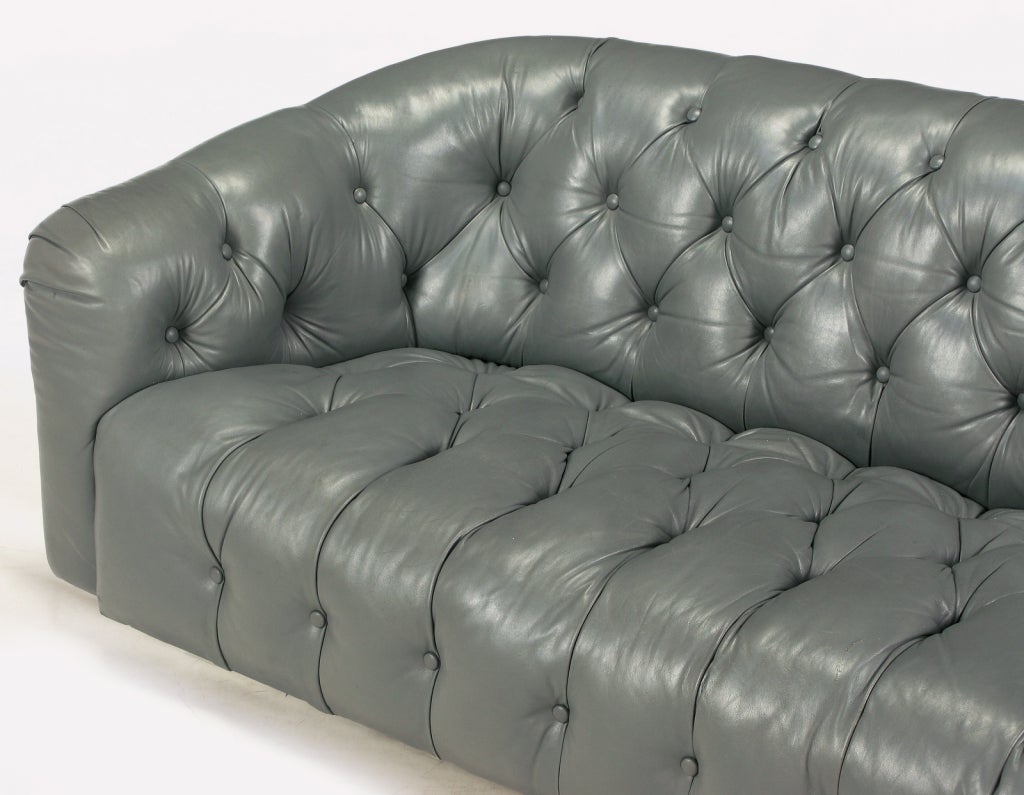 Baker Slate Grey Button-Tufted Leather Sofa 2