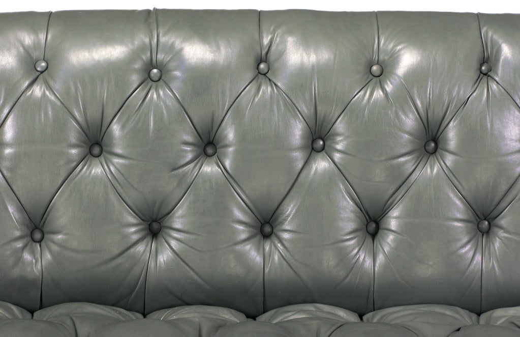 Baker Slate Grey Button-Tufted Leather Sofa 3
