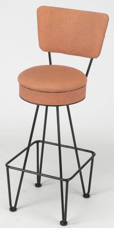 American Six Wrought Iron Bar Stools After Frederick Weinberg