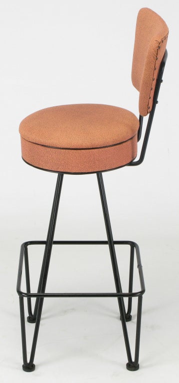 Mid-20th Century Six Wrought Iron Bar Stools After Frederick Weinberg