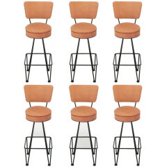 Six Wrought Iron Bar Stools After Frederick Weinberg