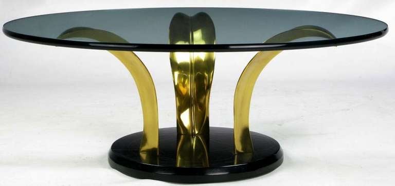 Black Lacquer and Brass Palm Leaf Cocktail Table For Sale 2