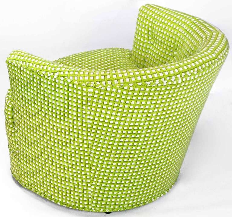Wool Pair Barrel Back Swivel Chairs In Chartreuse Needlepoint